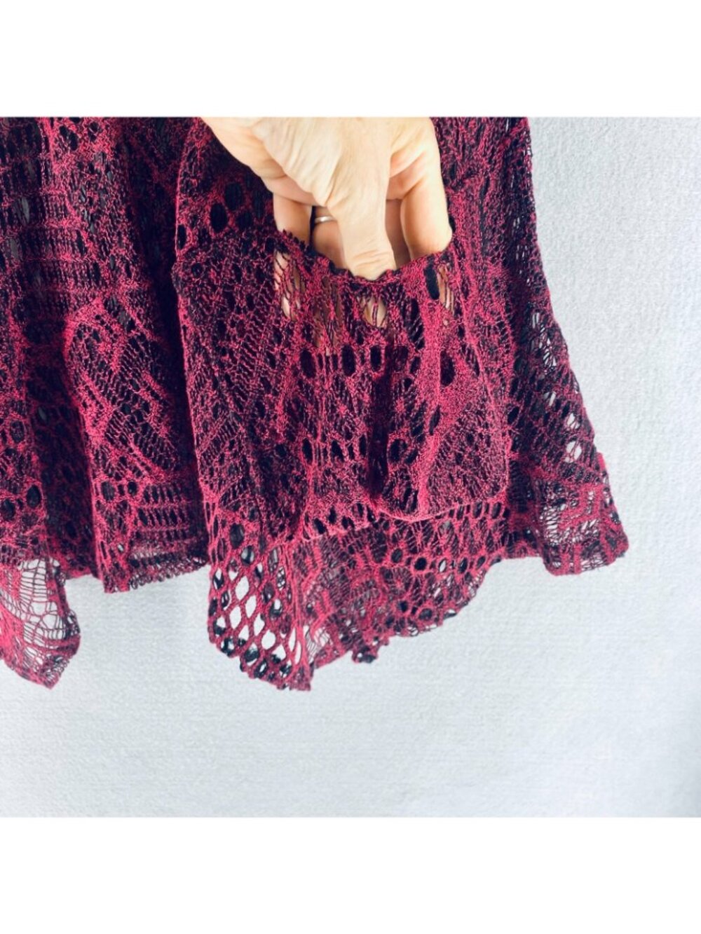 Womens Fairycore Lace Top Small Purple Stretch Crochet Knit Babydoll - Picture 4 of 11